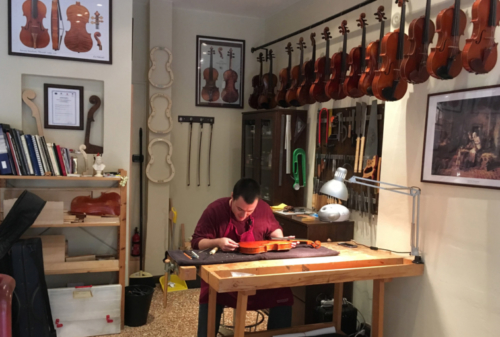 In Bologna we chanced upon master violin maker, Aaron Lorenzo Orfei